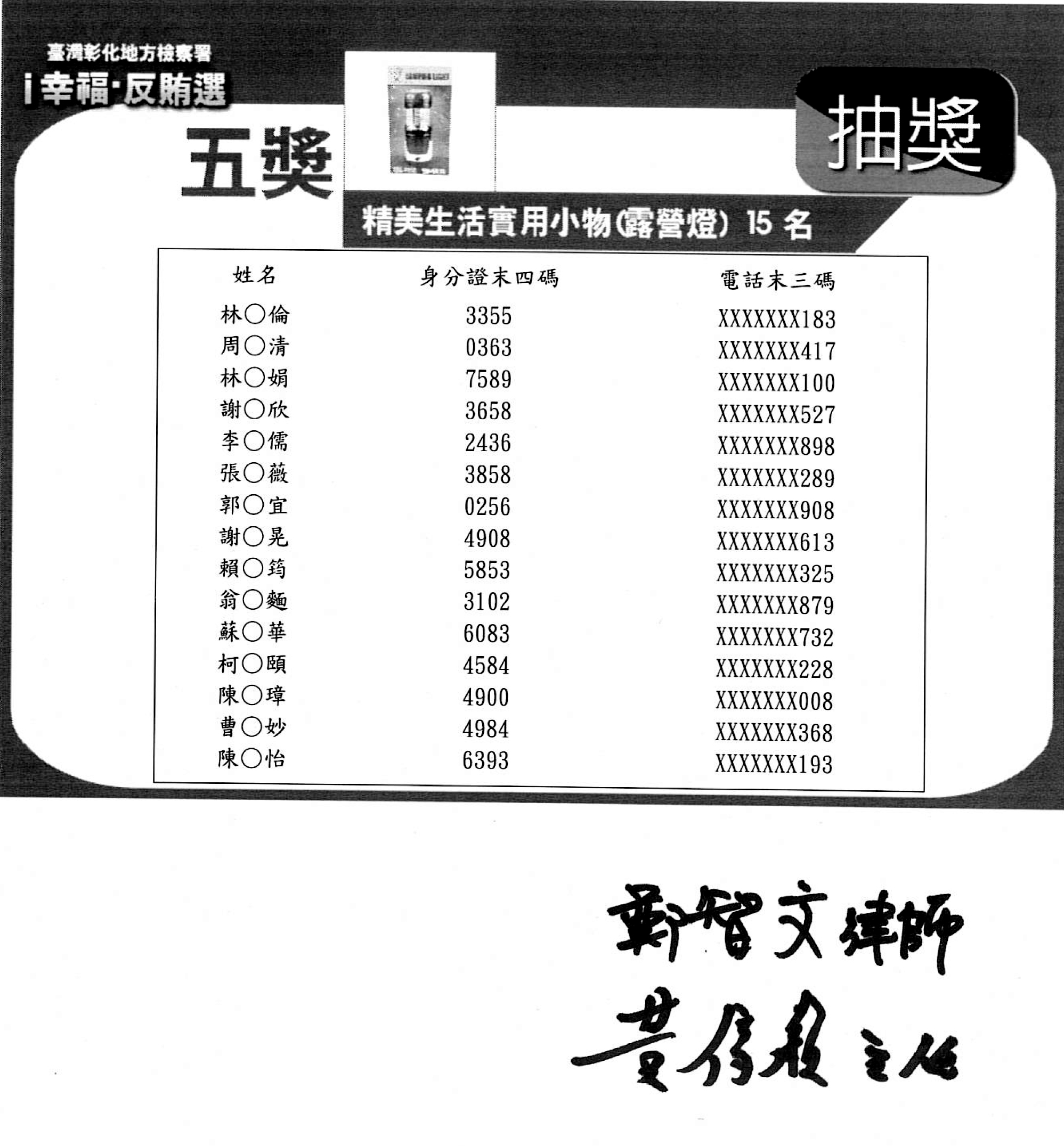 五獎