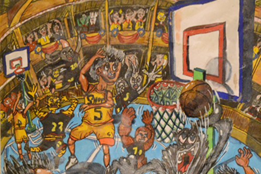 「人類和怪物打籃球」羅椲傑作品