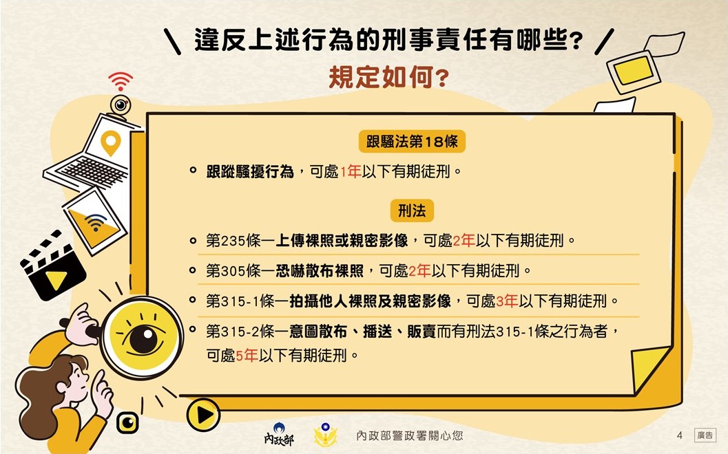 數位網路跟騷犯罪行為違反上述行為的刑事責任有哪些規定如何？